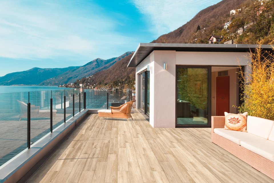 Wood look tile in outdoor space by Daltile