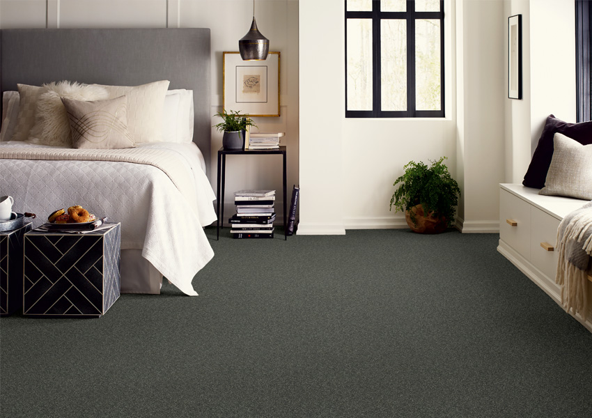 dark gray carpet in bedroom.